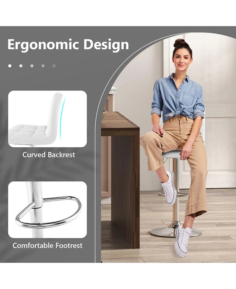 Sugift Armless Pu Leather Bar Stool with Adjustable Height and Swivel Seat