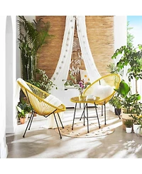 Slickblue 3-Piece Outdoor Seating Acapulco Chair, Modern Patio Furniture Set, Glass Top Table and 2 Chairs