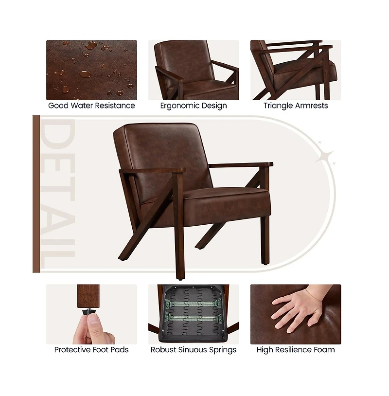 Yaheetech Faux Leather Armchair with Z-shaped Wood Legs Dark Brown