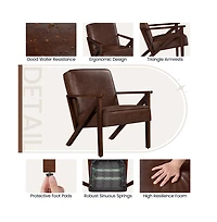 Yaheetech Faux Leather Armchair with Z-shaped Wood Legs Dark Brown