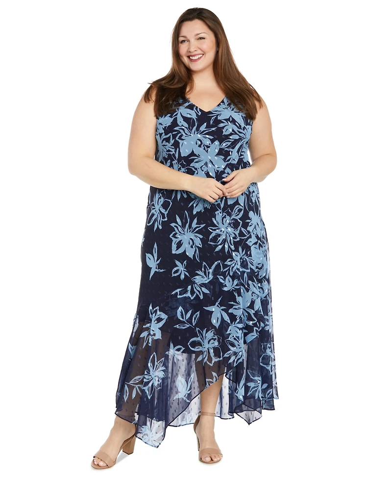 R & M Richards Plus Size Printed Handkerchief-Hem Dress and Jacket