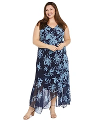 R & M Richards Plus Size Printed Handkerchief-Hem Dress and Jacket