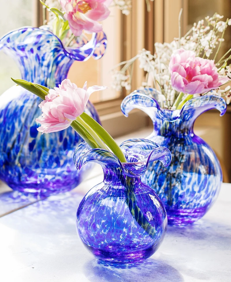 Vietri Hibiscus Glass Cobalt Tortoiseshell Bud Vase
