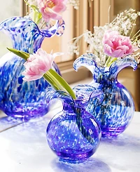 Vietri Hibiscus Glass Cobalt Tortoiseshell Bud Vase