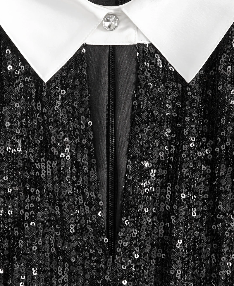 Karl Lagerfeld Paris Women's Collared Sequin French Cuff Dress
