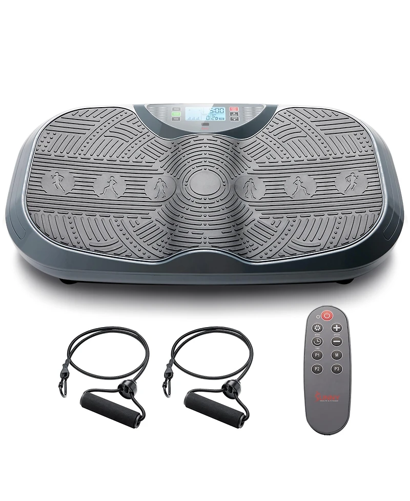 Sunny Health & Fitness 3D Vibration Plate w Resistance Bands, Oscillation Therapy Platform with 16 Speed Settings and 3 Vibration Modes