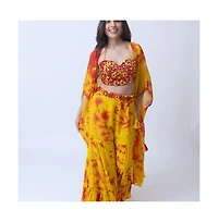 Raas Women's Tie Dye Sharara Set with Embellished Crop Top and Jacket
