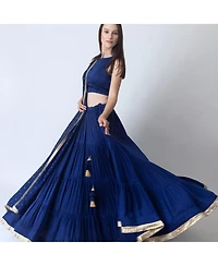 Raas Women's Royal Blue Lehenga Choli with Gold Trim