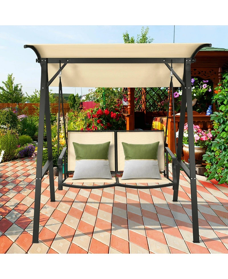 Vebreda 2 Person Patio Swing with Weather Resistant Glider and Adjustable Canopy