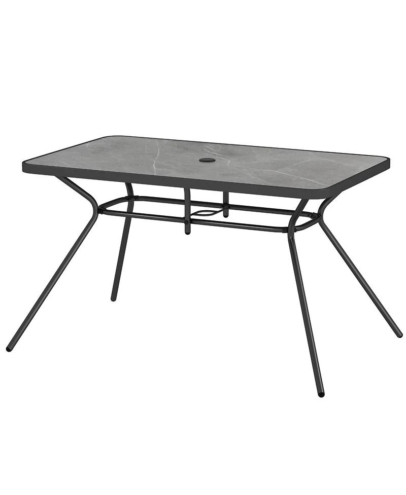 Sugift 49 Inch Patio Rectangle Dining Table with Umbrella Hole