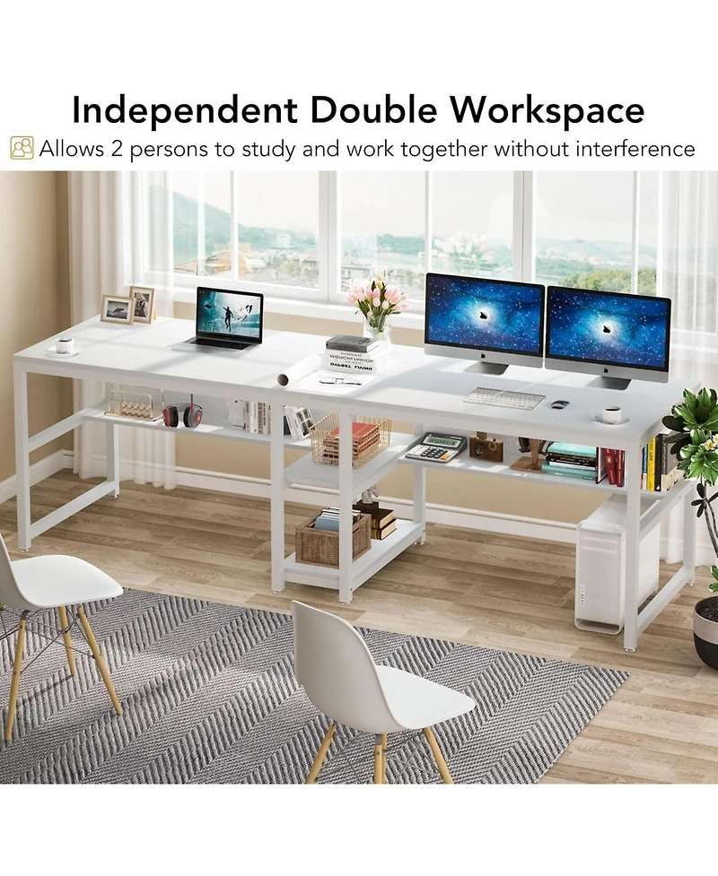 Tribesigns Two Person Desk with Bookshelf, 78.7 Computer Office Double for Person,Writing Workstation Shelf Home