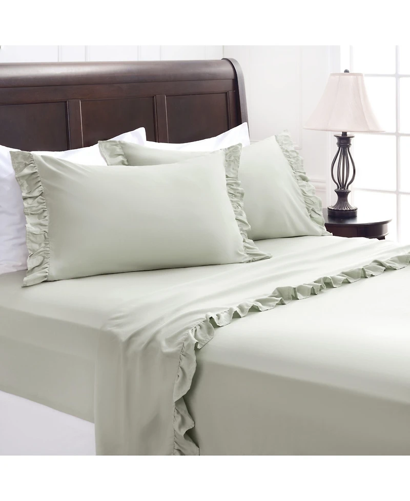 Chanasya Premium Ruffle Sheet Set - Shabby Chic Double Brushed Soft Ruffled Hem Solid Microfiber Sheet Set