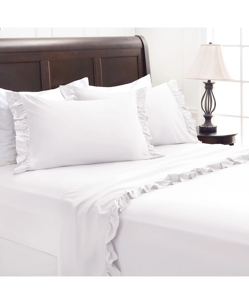 Chanasya Premium Ruffle Sheet Set - Shabby Chic Double Brushed Soft Ruffled Hem Solid Microfiber Sheet Set
