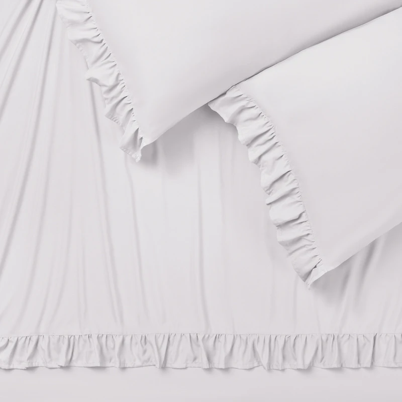 Chanasya Premium Ruffle Sheet Set - Shabby Chic Double Brushed Soft Ruffled Hem Solid Microfiber Sheet Set - Fitted Sheet, Flat Sheet & Pillow Cover