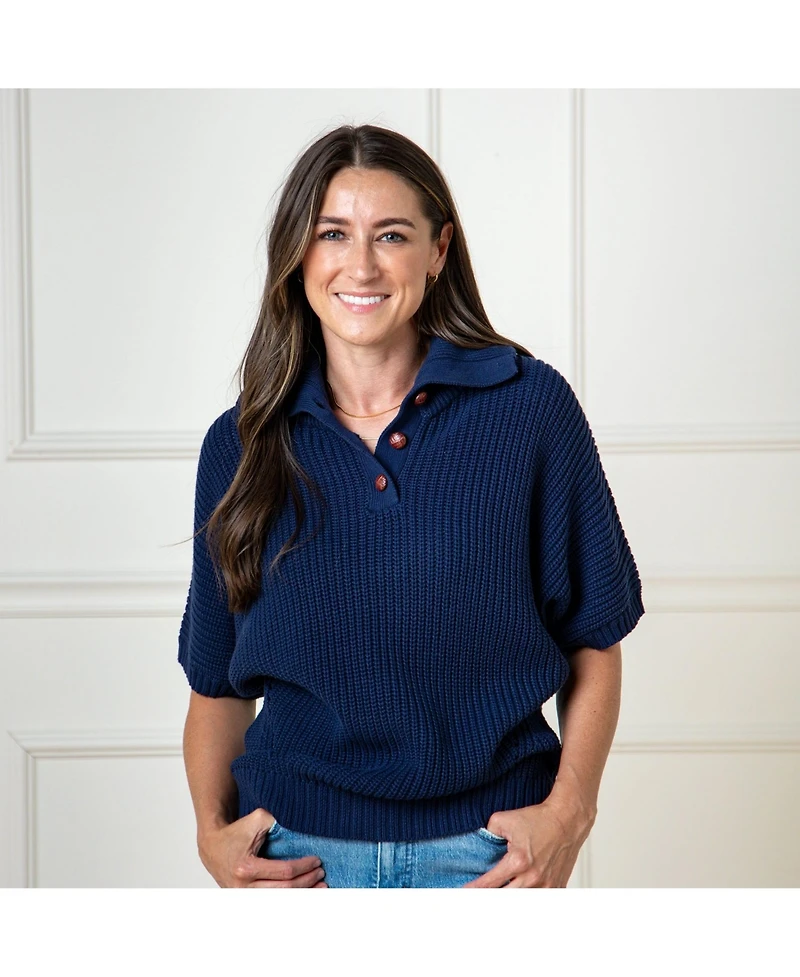 Hope & Henry Women's Organic Short Sleeve Spread Collar Sweater