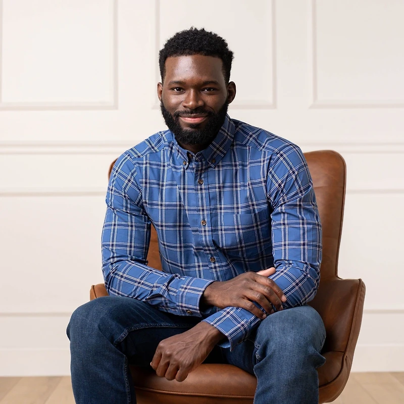 Hope & Henry Men's Organic Long Sleeve Stretch Poplin Button Down Shirt