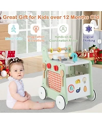 Costway 6-in-1 Baby Push Walker Wooden Strollers Learning Activity Center Toy with Kitchen