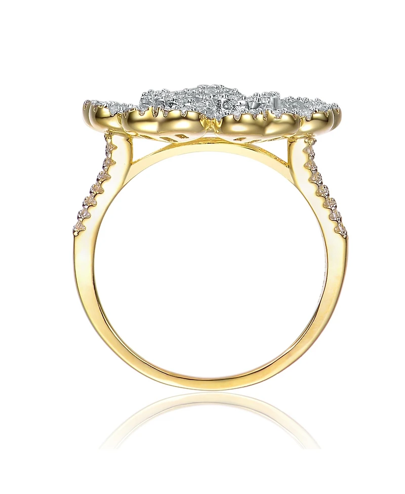 Sterling Silver 14k Gold Plated Cubic Zirconia Cluster Heart Petal Flower Ring