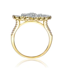 Sterling Silver 14k Gold Plated Cubic Zirconia Cluster Heart Petal Flower Ring