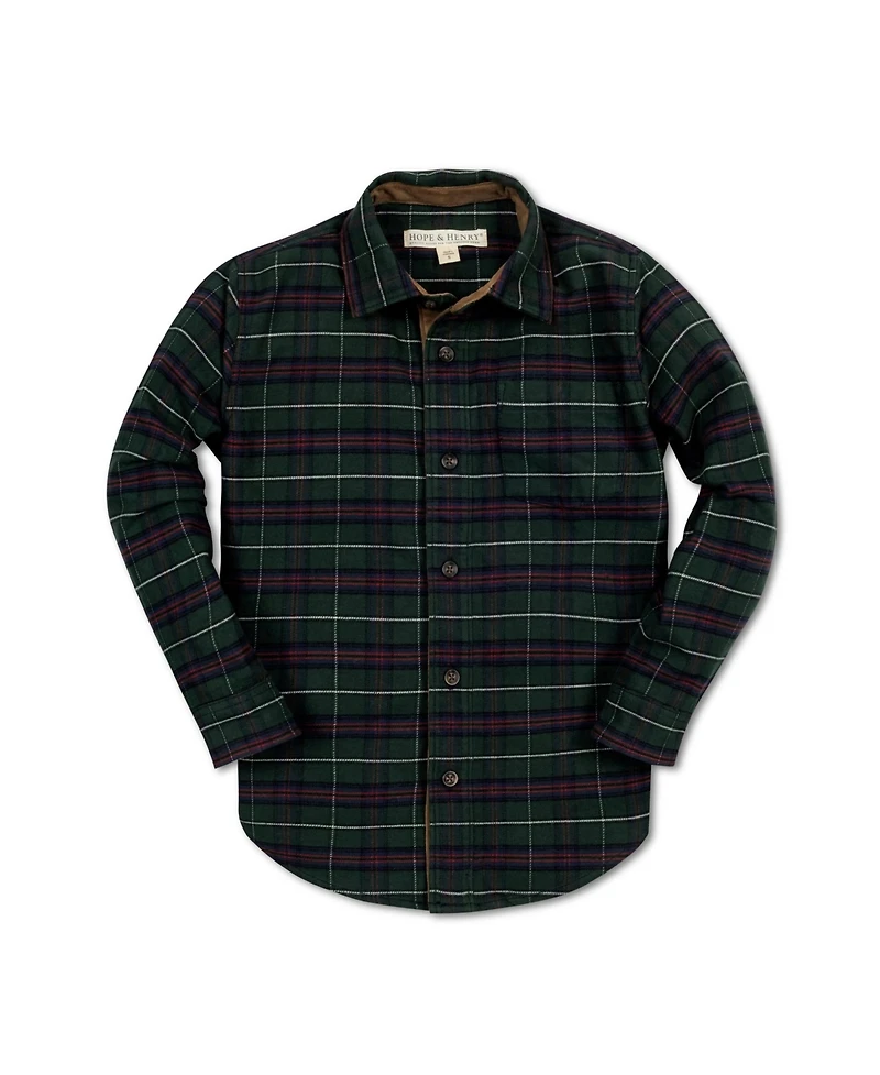 Hope & Henry Boys Long Sleeve Flannel Shirt with Suede Detail