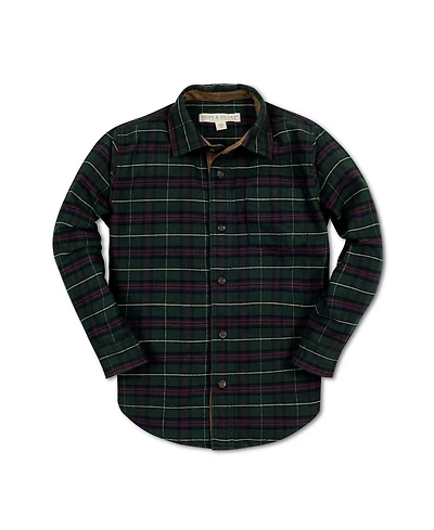 Hope & Henry Boys Long Sleeve Flannel Shirt with Suede Detail
