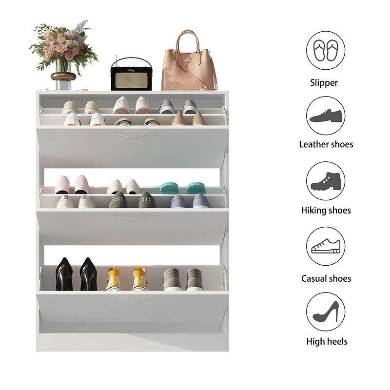 Homsee White Wooden Shoe Storage Cabinet,Fashion Shoes Cabinet with 3-Drawers