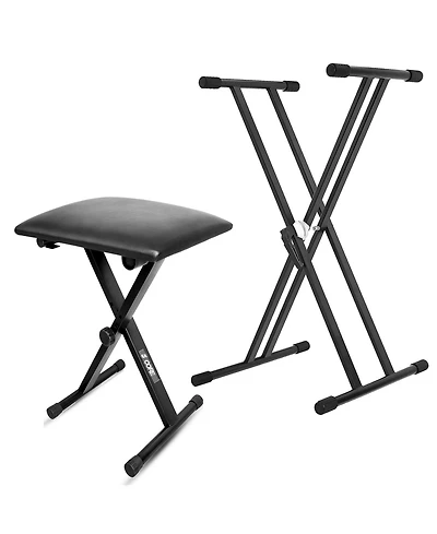 5 Core Keyboard Stand Double X Style Adjustable Piano Riser + Keyboard Piano Bench