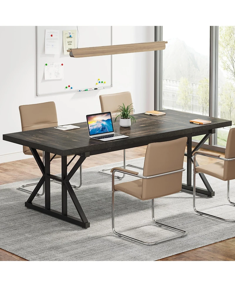 Tribesigns 6FT Conference Table, 70.86 L x 31.49 W 29.52 H Inches Rectangle Meeting Room Rustic Wood Seminar Table Executive Desk