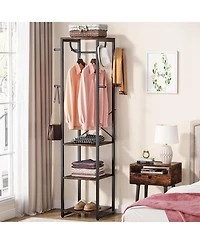 Tribesigns Coat Rack Freestanding with Shelves, Industrial Hall Tree with 4 Shelves and 8 Hooks, Standing Small Clothes Rack Closet Organizer