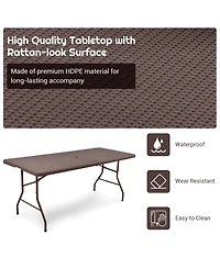 Sugift 6 Feet Folding Portable Rattan Table with Carrying Handle