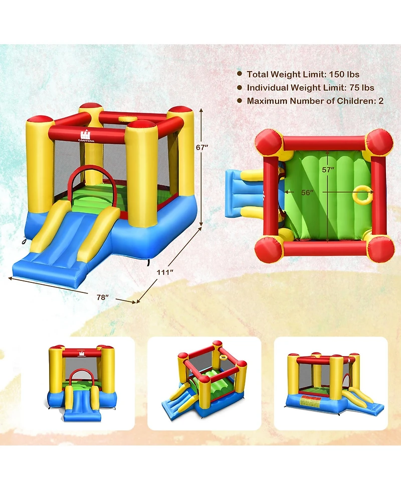 Inflatable Bouncer Kids Bounce House Jumping Castle Slide w/ 480W Blower