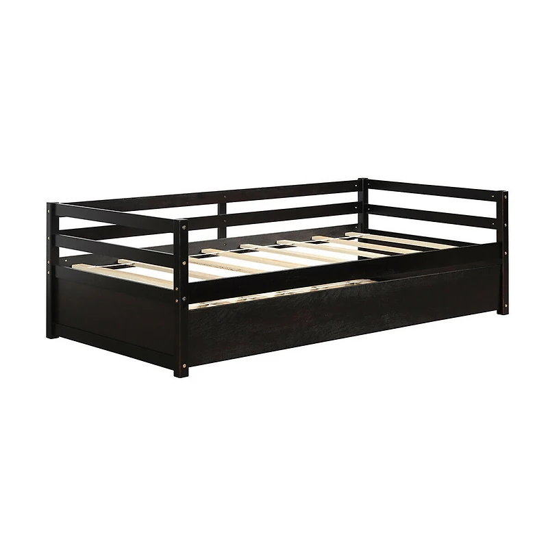 Costway Twin Trundle Daybed Wooden Slat Support Mattress Platform for Kids