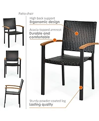 Set of 4 Outdoor Patio Pe Rattan Dining Chairs with Powder-coated Steel Frame