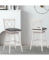 Sugift 2 Pieces 29 Inch Swivel Counter Height Barstool Set with Rubber Wood Legs