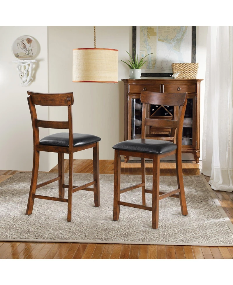 Sugift 2 Pieces Counter Height Chair Set with Leather Seat and Rubber Wood Legs