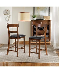 Sugift 2 Pieces Counter Height Chair Set with Leather Seat and Rubber Wood Legs