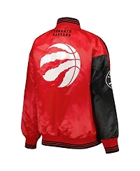 Starter Women's Black/Red Toronto Raptors Split Colorblock Satin Full-Snap Varsity Jacket