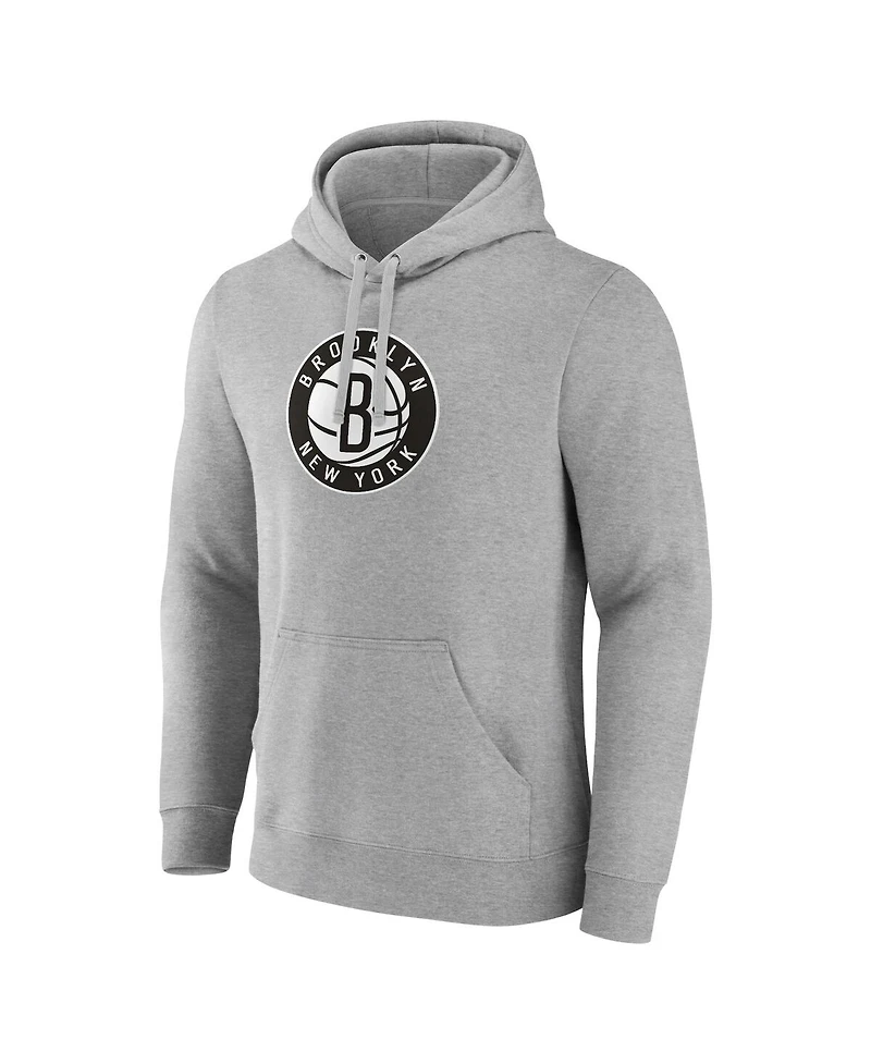 Fanatics Men's Heather Gray Brooklyn Nets Primary Logo Pullover Hoodie