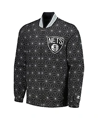 Starter Men's Black Brooklyn Nets In-Field Play Fashion Satin Full-Zip Varsity Jacket