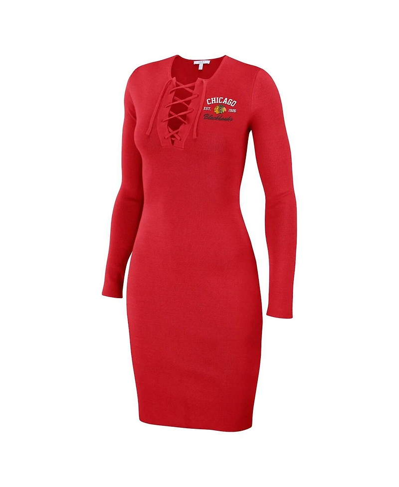 Wear by Erin Andrews Women's Red Chicago Blackhawks Lace-Up Dress