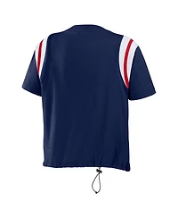 Wear by Erin Andrews Women's Navy Cleveland Guardians Cinched Colorblock T-Shirt