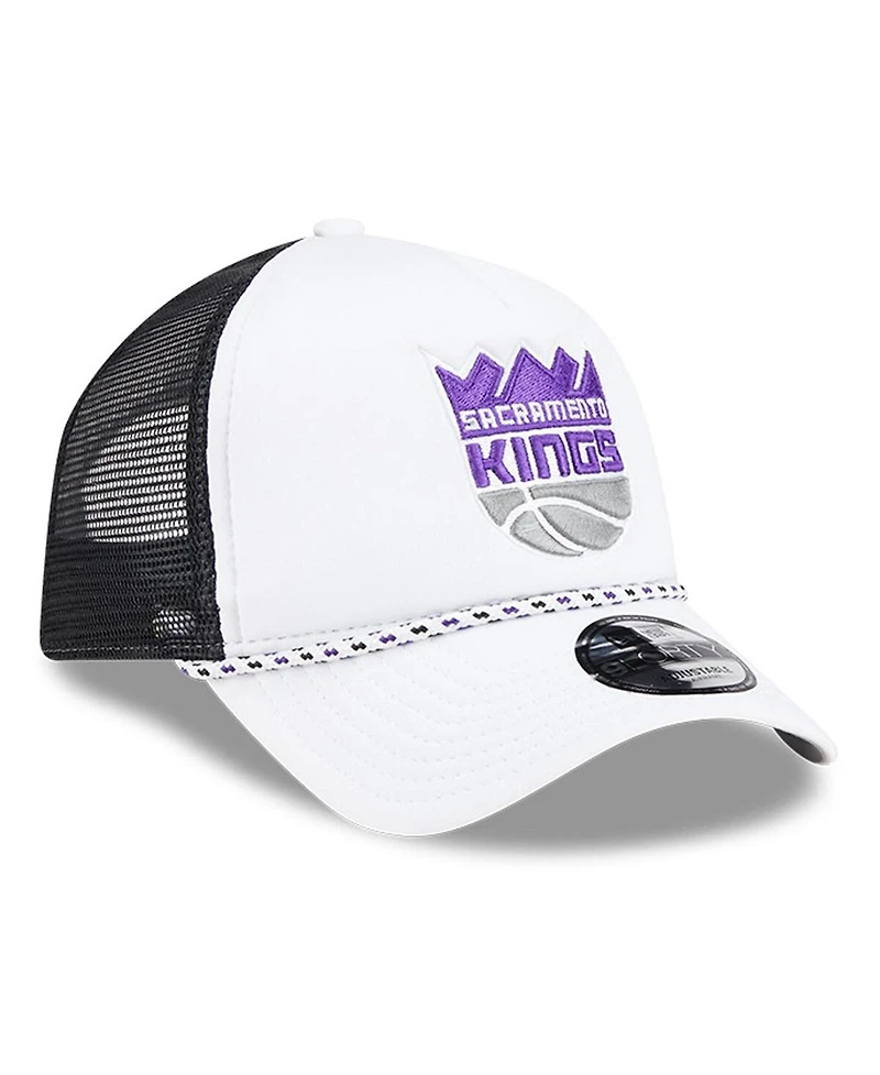 New Era Men's White/Black Sacramento Kings Court Sport Foam A-Frame 9FORTY Adjustable Trucker Hat