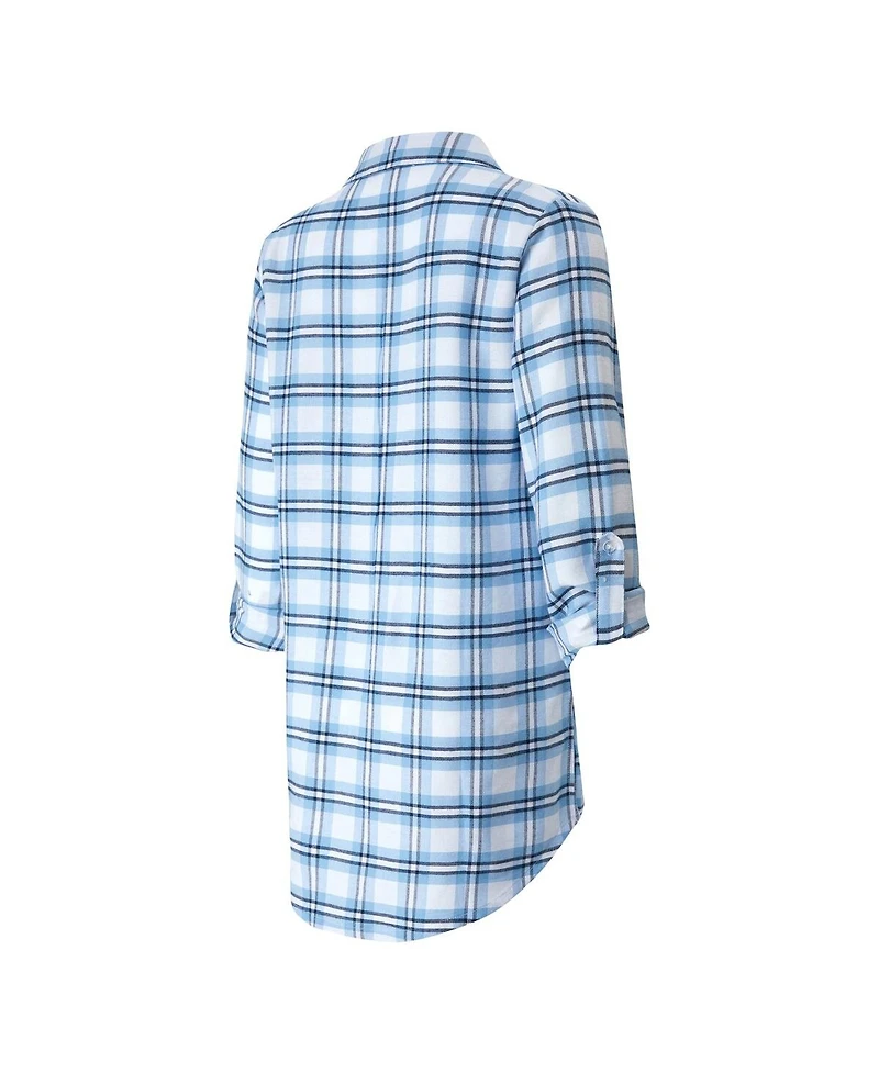 Concepts Sport Women's Powder Blue Los Angeles Chargers Sienna Plaid Full-Button Long Sleeve Nightshirt