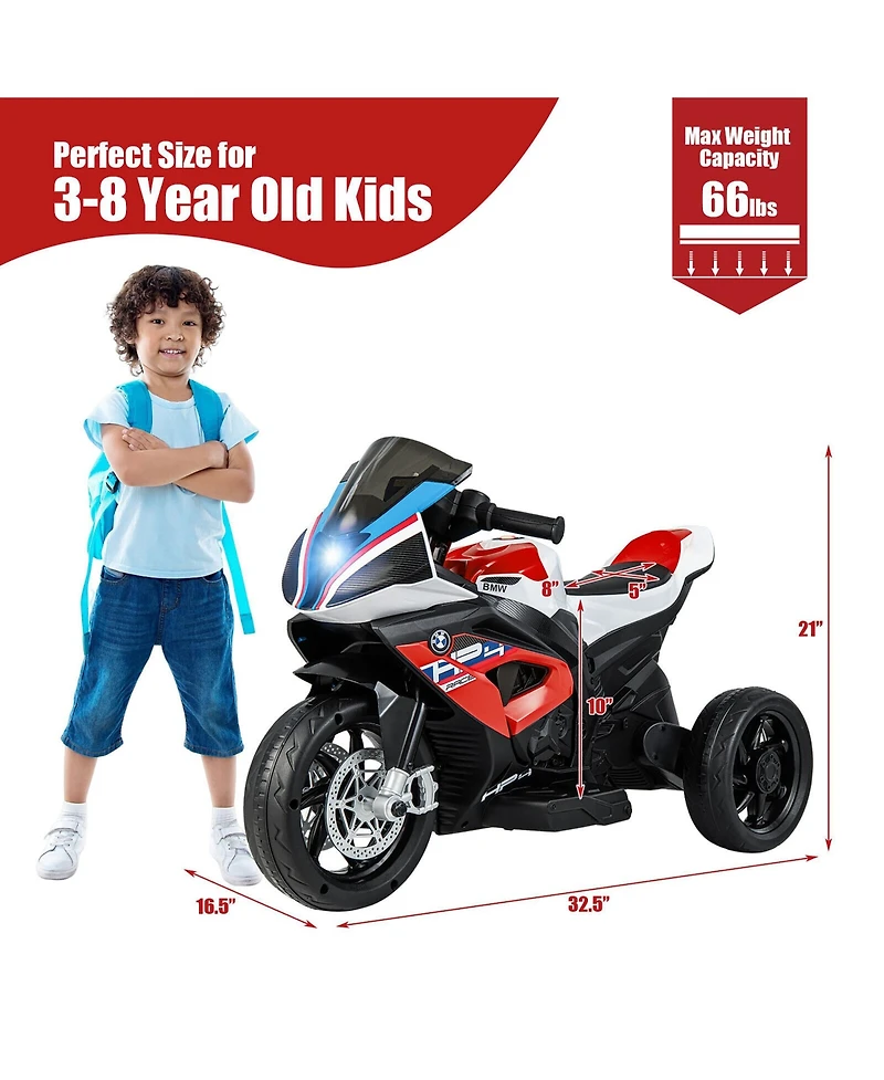 Gymax 12V Kids Ride on Motorcycle Licensed Bmw 3 Wheels Electric Toy w/ Light & Music Red