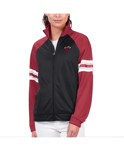 G-iii 4Her by Carl Banks Women's Black Miami Heat Main Player Raglan Rhinestone Full-Zip Track Jacket