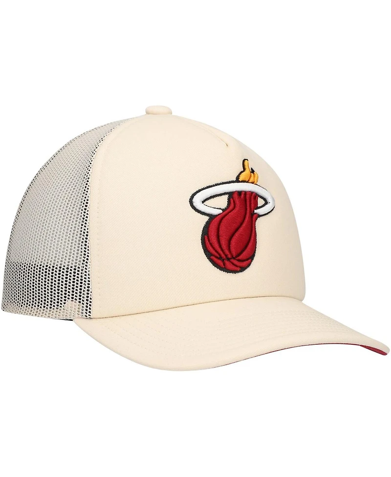 Mitchell & Ness Men's Cream Miami Heat Trucker Adjustable Hat