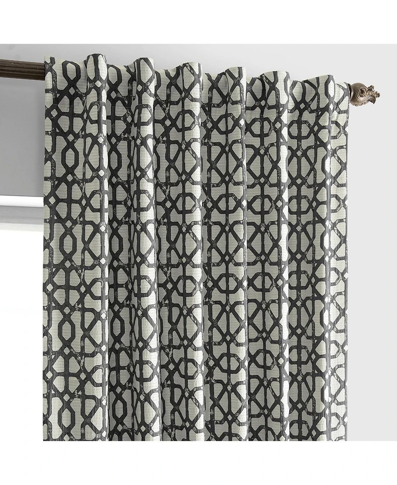 Half Price Drapes Metro Black Geometric Faux Silk Jacquard Room Darkening Curtain