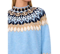 CeCe Women's Fair Isle Long Sleeve Mock Neck Sweater