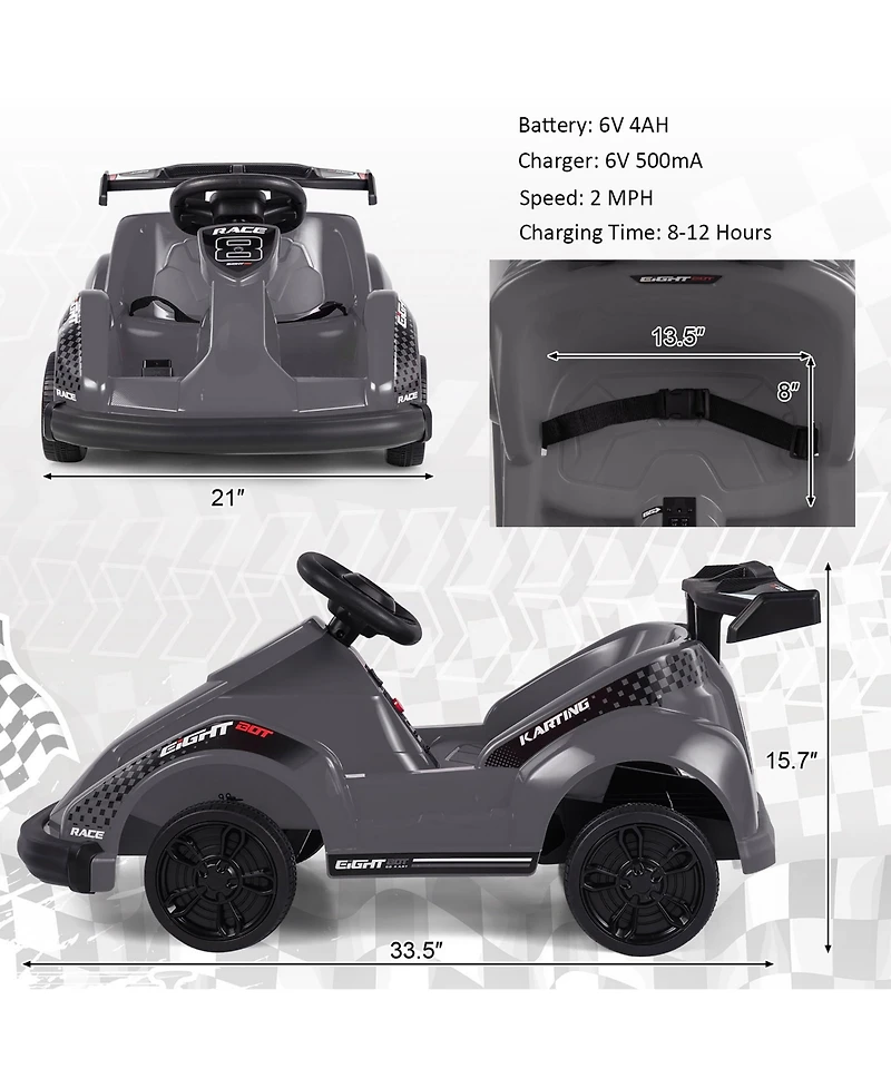 Gymax 6V Battery Powered Go Kart Kids Ride On 4 Wheel Racer Rc w/ Bumper & Music Pink