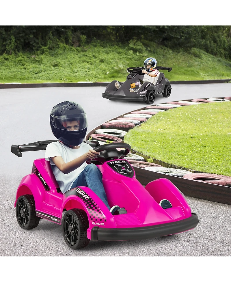 Gymax 6V Battery Powered Go Kart Kids Ride On 4 Wheel Racer Rc w/ Bumper & Music Pink